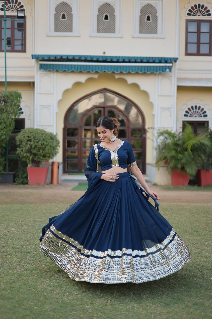 Rama Green Faux Georgette Sequined Lehenga Choli Set ClothsVilla