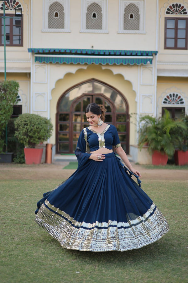 Rama Green Faux Georgette Sequined Lehenga Choli Set ClothsVilla