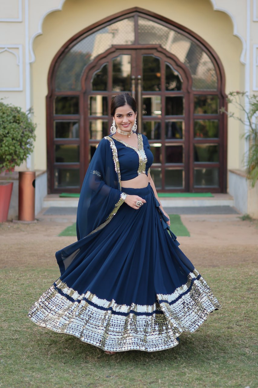 Rama Green Faux Georgette Sequined Lehenga Choli Set ClothsVilla