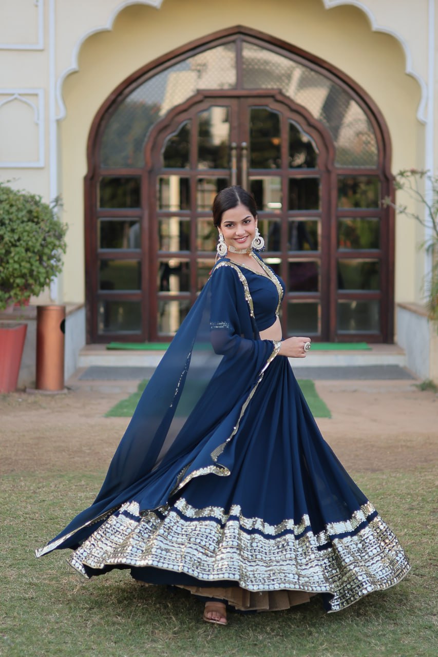 Rama Green Faux Georgette Sequined Lehenga Choli Set ClothsVilla