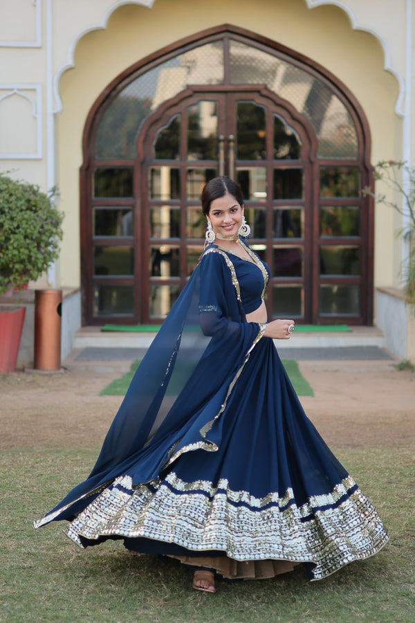 Rama Green Faux Georgette Sequined Lehenga Choli Set ClothsVilla