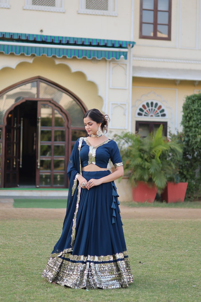 Rama Green Faux Georgette Sequined Lehenga Choli Set ClothsVilla Main image