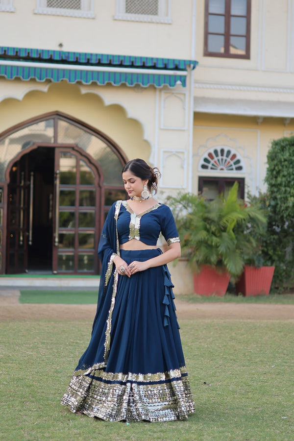 Rama Green Faux Georgette Sequined Lehenga Choli Set ClothsVilla