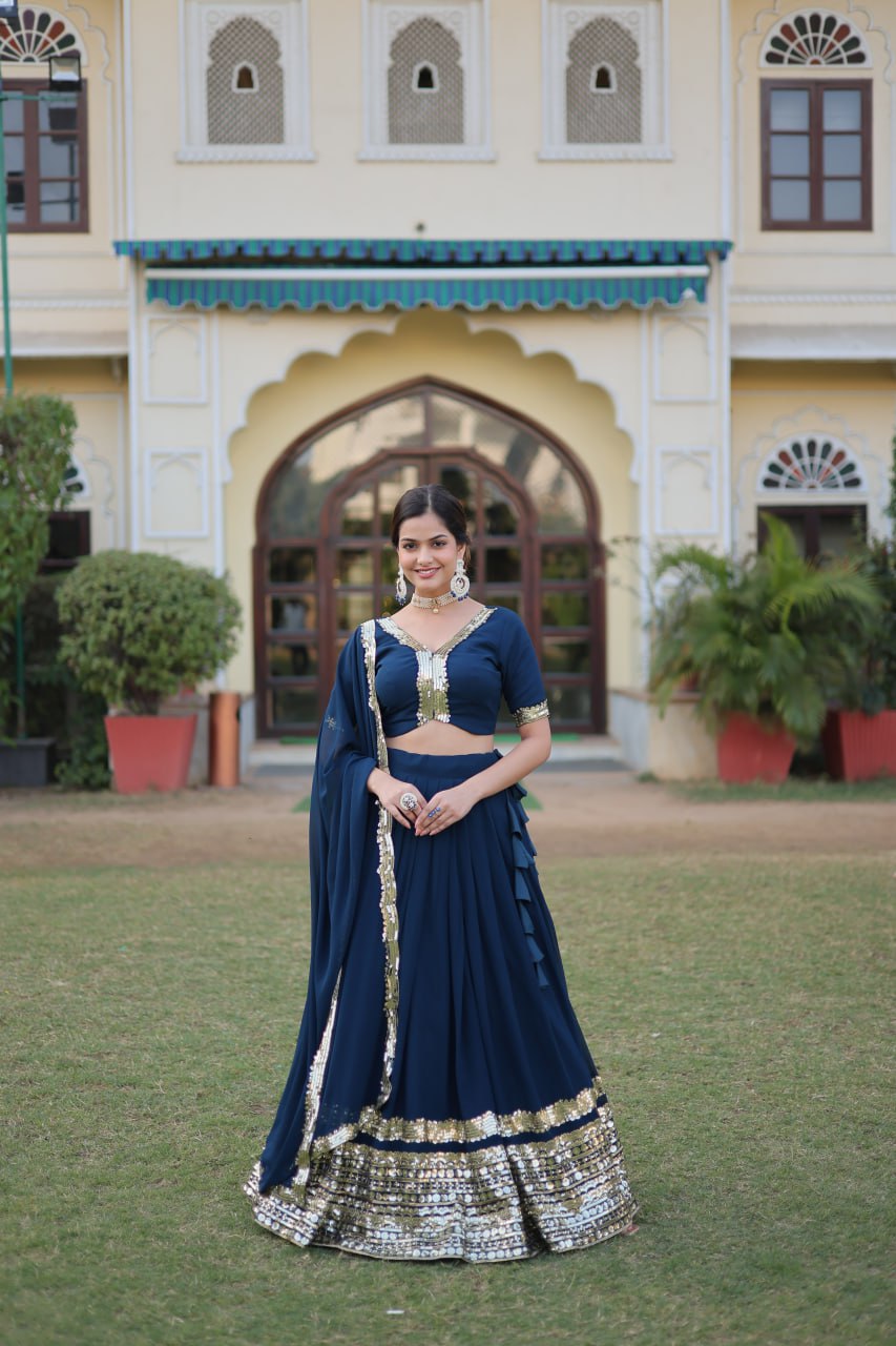 Rama Green Faux Georgette Sequined Lehenga Choli Set ClothsVilla