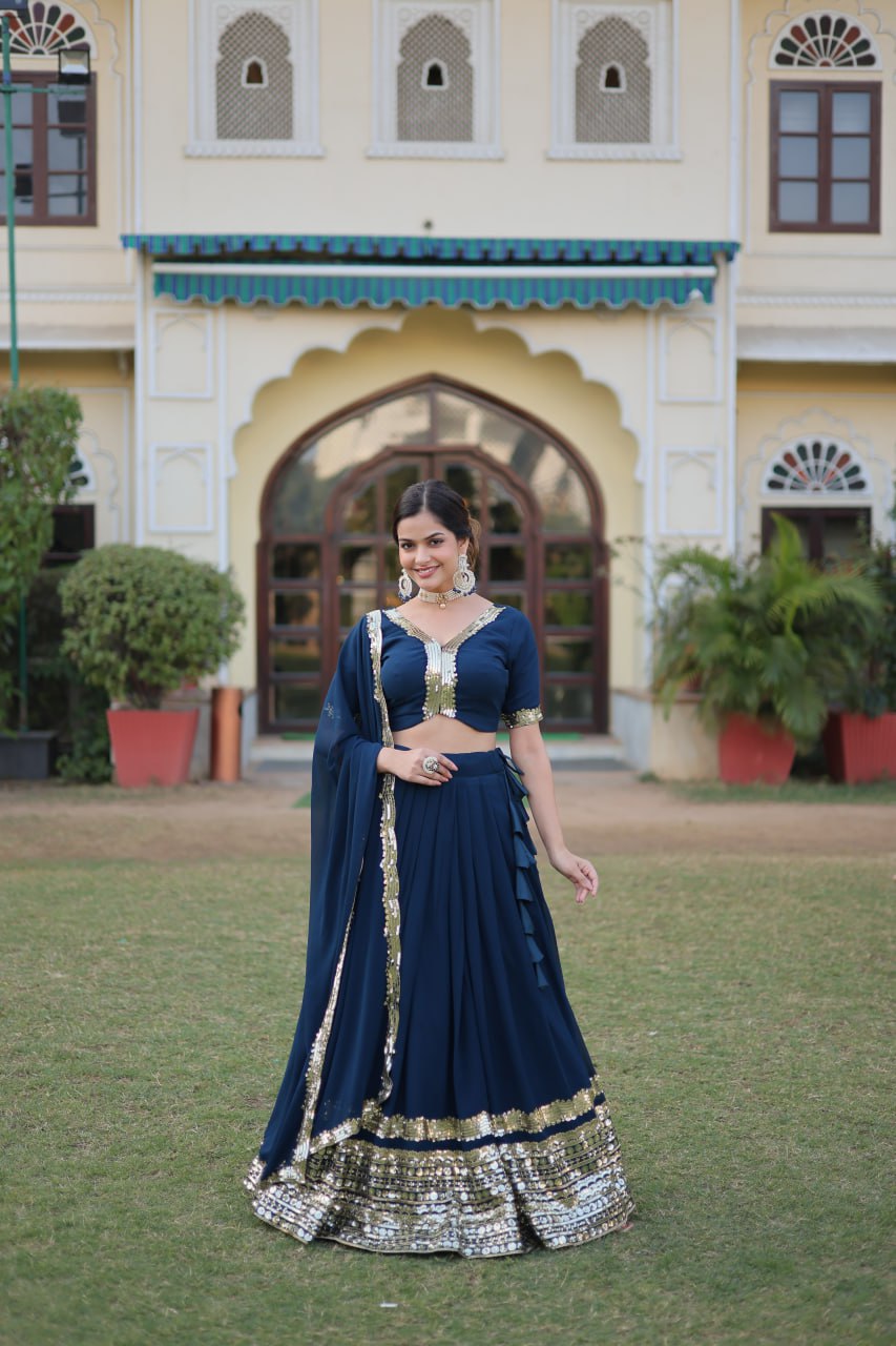 Rama Green Faux Georgette Sequined Lehenga Choli Set ClothsVilla