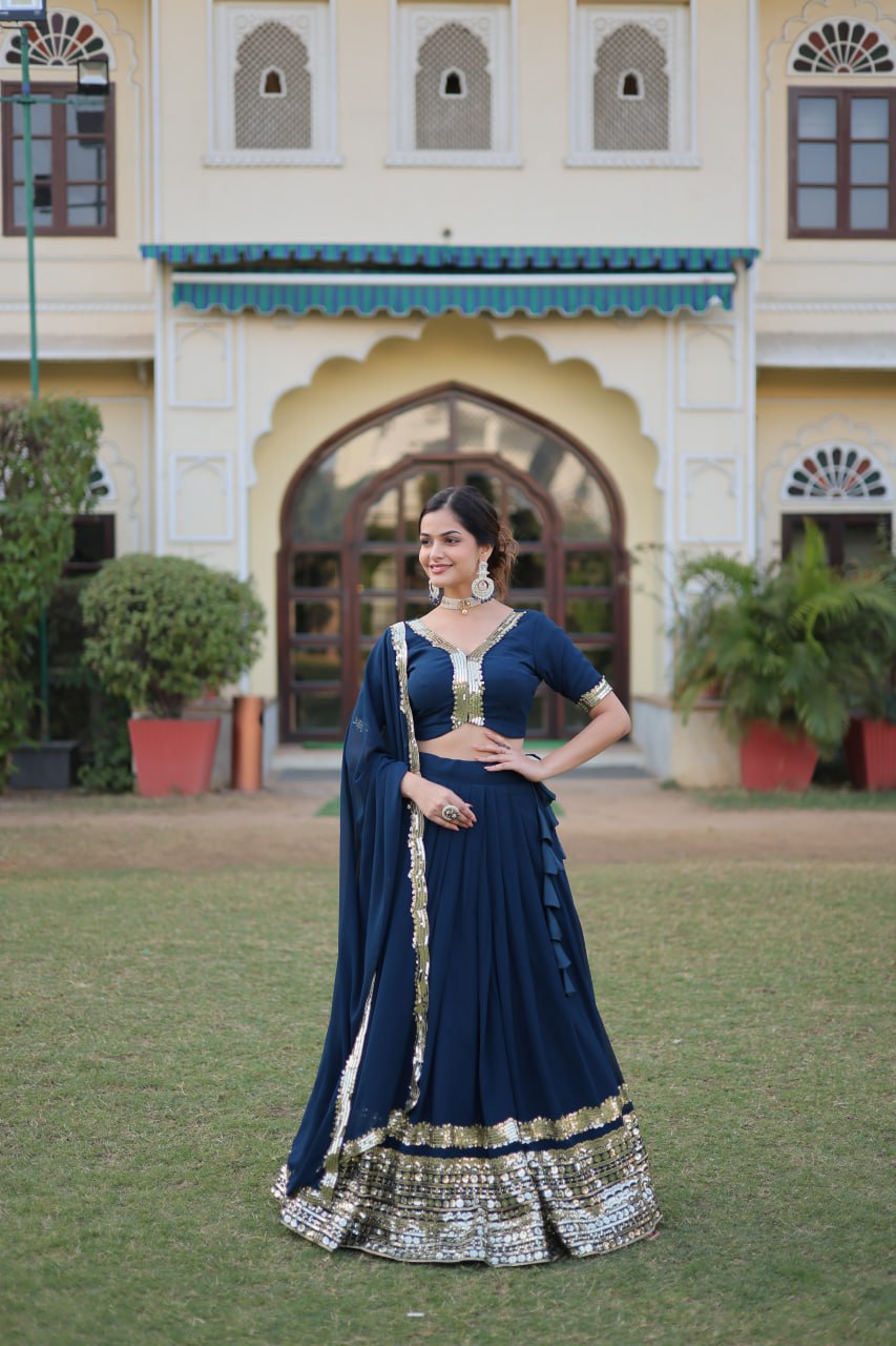 Rama Green Faux Georgette Sequined Lehenga Choli Set ClothsVilla