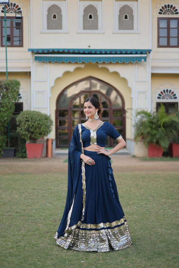 Rama Green Faux Georgette Sequined Lehenga Choli Set ClothsVilla