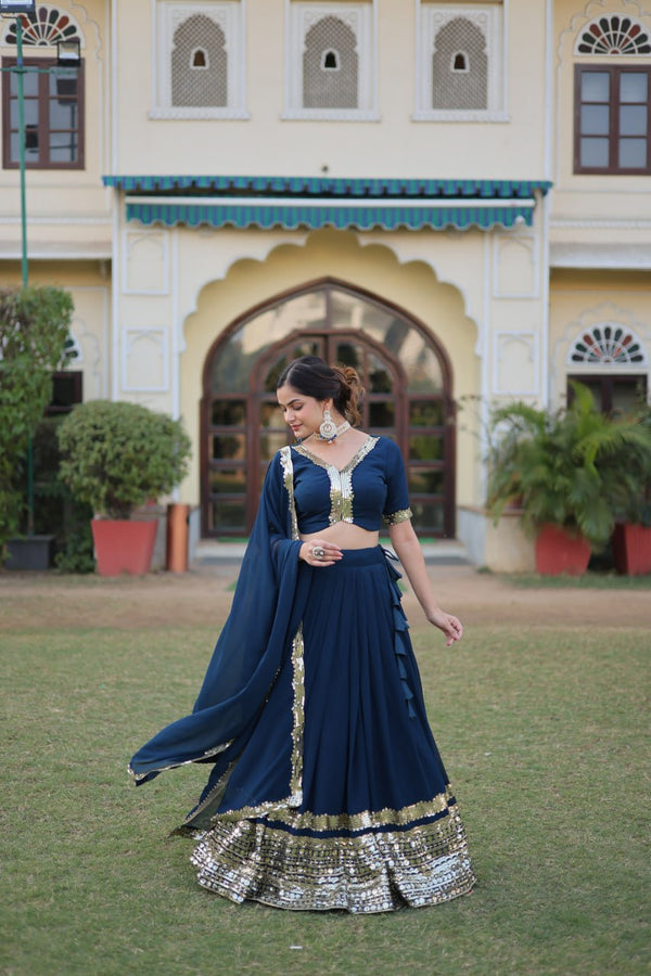 Rama Green Faux Georgette Sequined Lehenga Choli Set ClothsVilla
