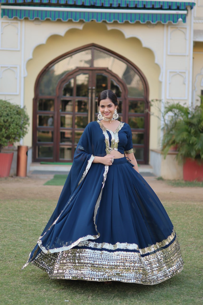 Rama Green Faux Georgette Sequined Lehenga Choli Set ClothsVilla