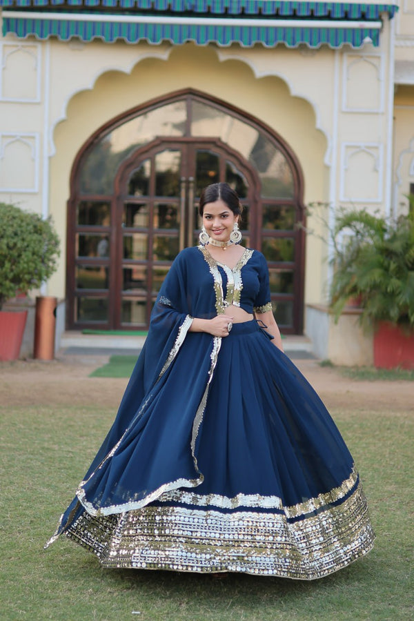 Rama Green Faux Georgette Sequined Lehenga Choli Set ClothsVilla
