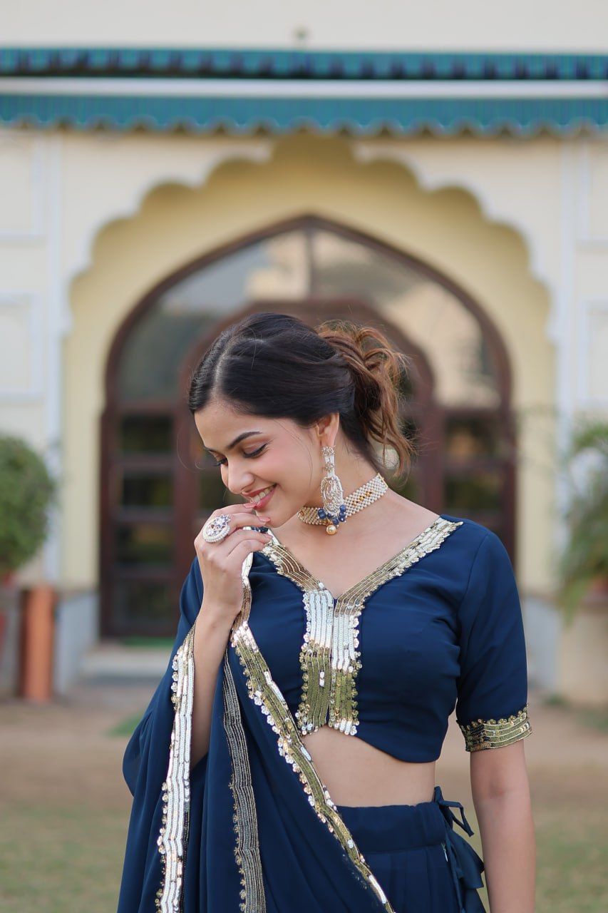 Rama Green Faux Georgette Sequined Lehenga Choli Set ClothsVilla
