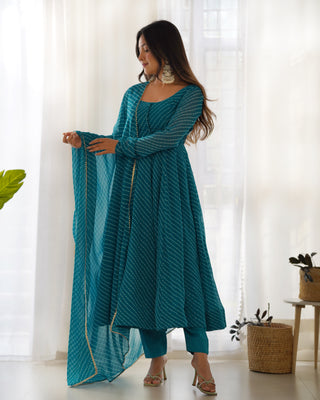 Rama High-End Pure Fox Georgette Laheriya Print Anarkali Set with Dupatta – Perfect for Summer Weddings
