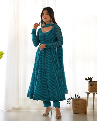 Rama High-End Pure Fox Georgette Laheriya Print Anarkali Set with Dupatta – Perfect for Summer Weddings