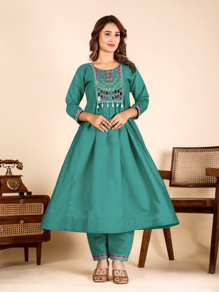 Rama Mirror Work Kurta Pant Set ClothsVilla