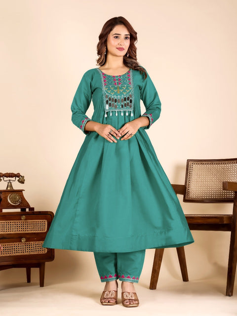 Rama Mirror Work Kurta Pant Set ClothsVilla Main image