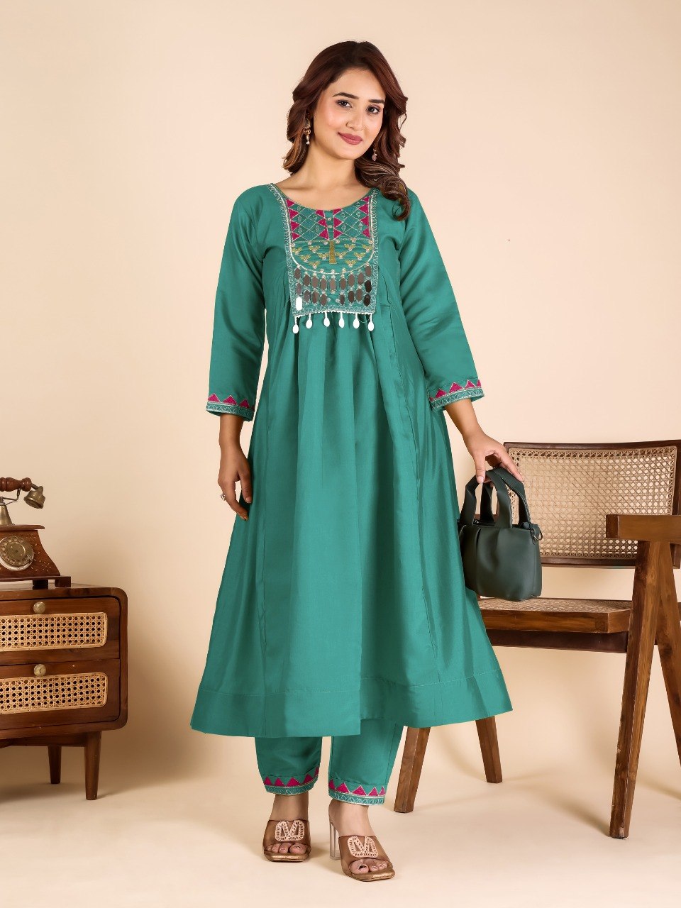 Rama Mirror Work Kurta Pant Set ClothsVilla