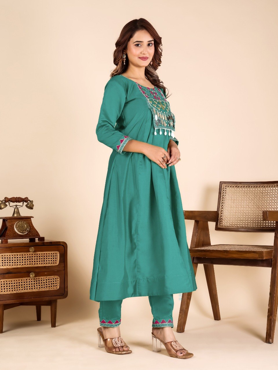 Rama Mirror Work Kurta Pant Set ClothsVilla