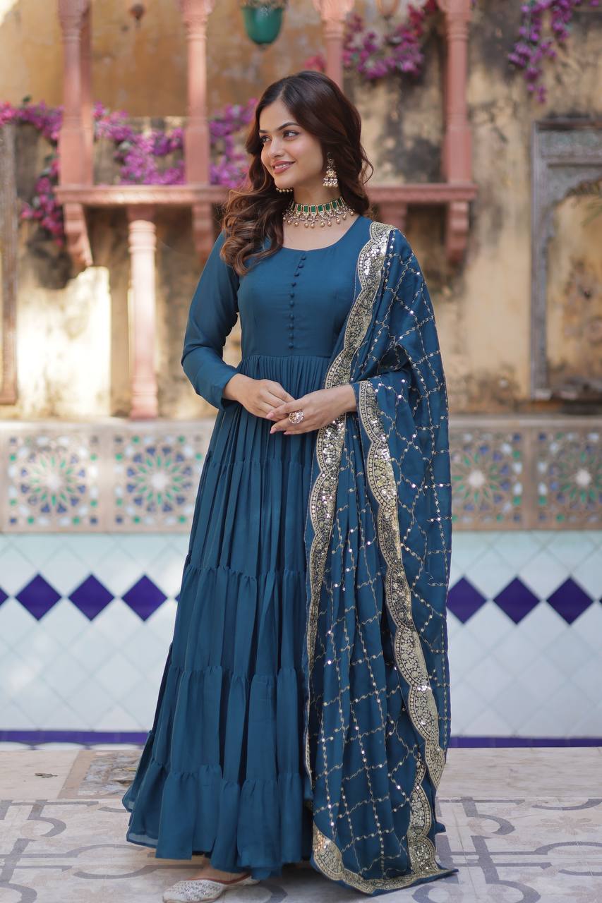 Rama Premium Readymade Elegant Flair Gown with Designer Dupatta