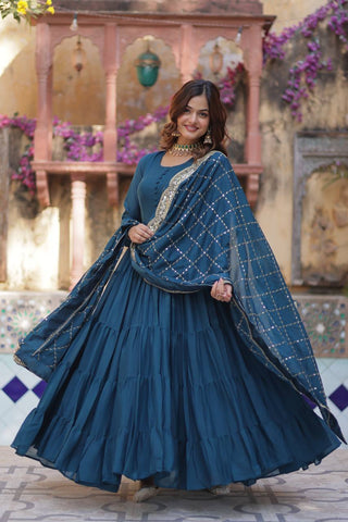 Rama Premium Readymade Elegant Flair Gown with Designer Dupatta
