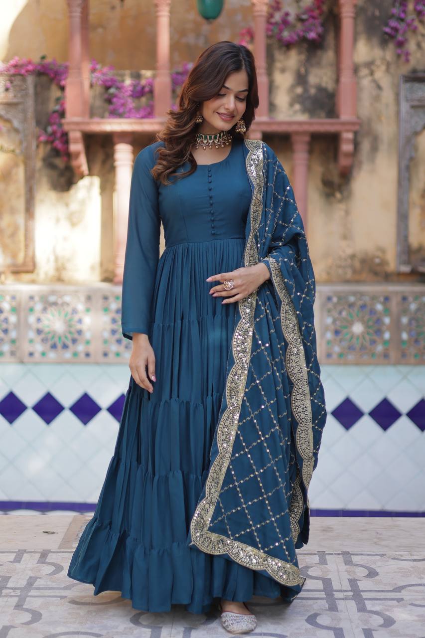 Rama Premium Readymade Elegant Flair Gown with Designer Dupatta