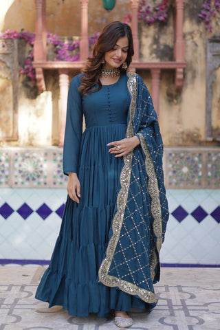 Rama Premium Readymade Elegant Flair Gown with Designer Dupatta