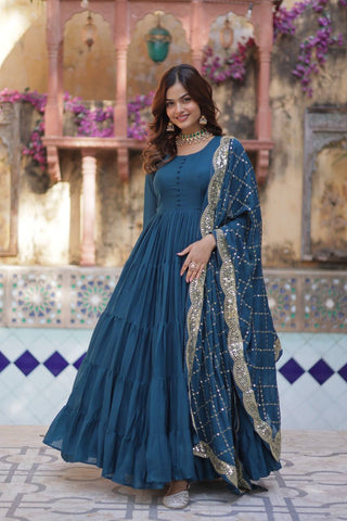 Rama Premium Readymade Elegant Flair Gown with Designer Dupatta