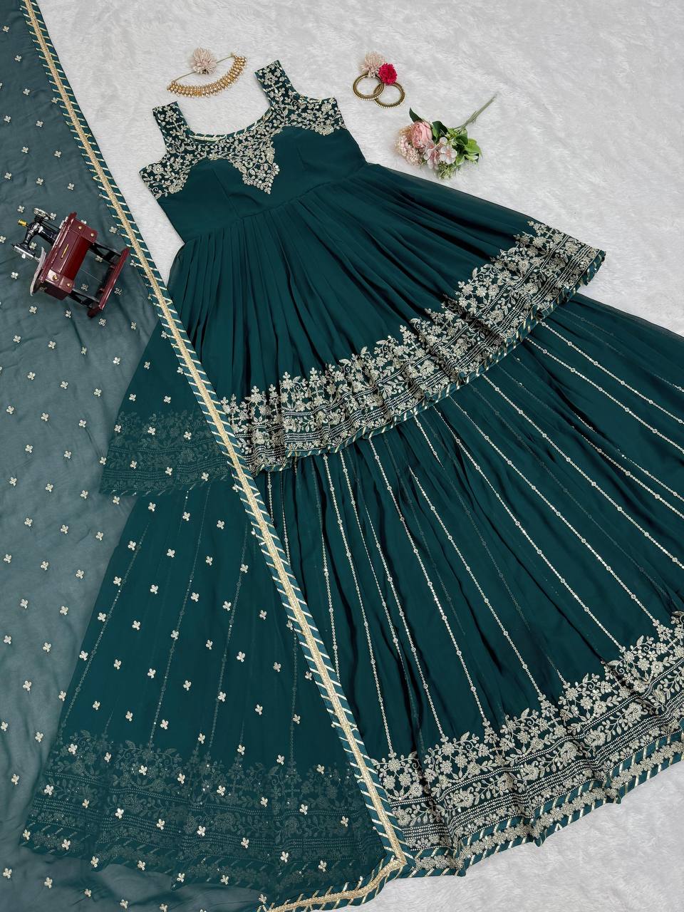 Rama Stunning Faux Georgette Embroidered Lehenga Set ClothsVilla