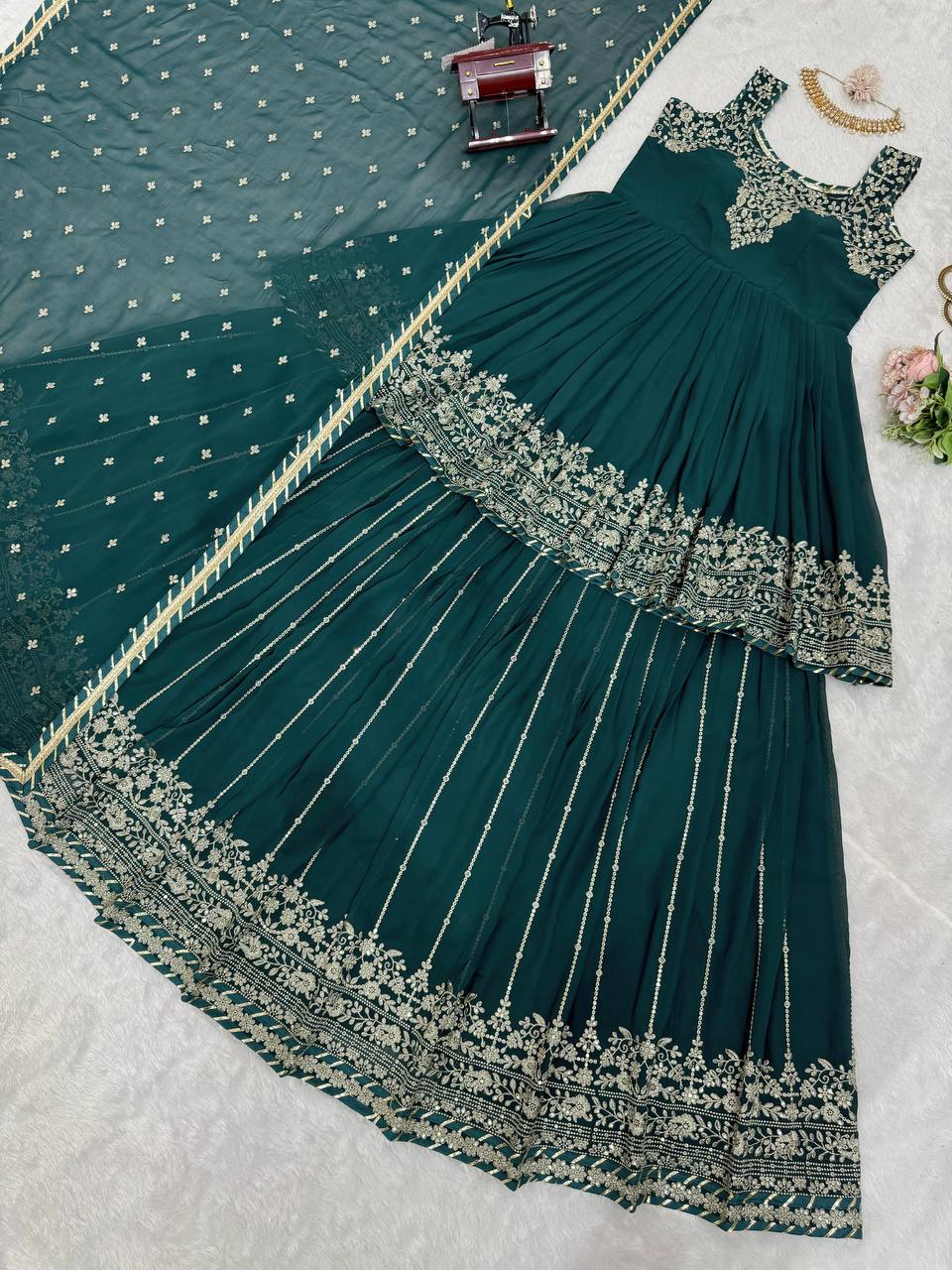 Rama Stunning Faux Georgette Embroidered Lehenga Set ClothsVilla