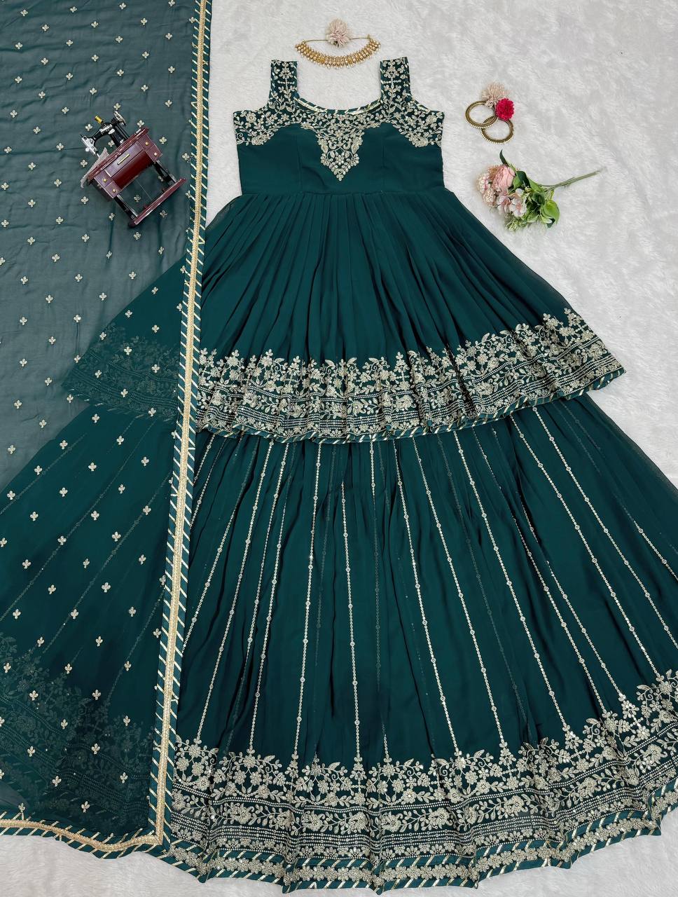 Rama Stunning Faux Georgette Embroidered Lehenga Set ClothsVilla