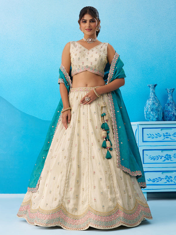 Tissue Sequins Embroidered Semi-Stitched Lehenga & Unstitched Blouse With Dupatta Clothsvilla