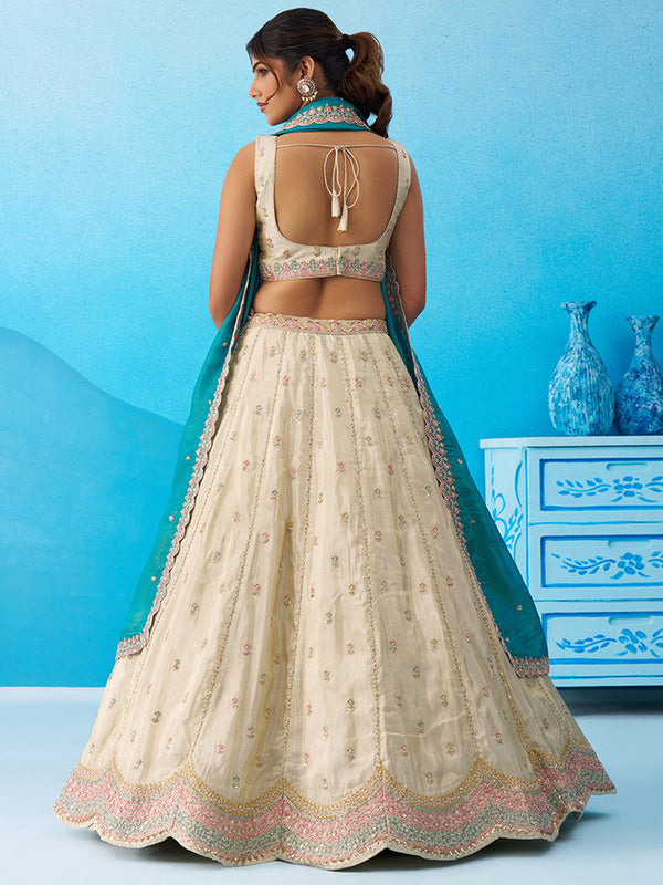 Tissue Sequins Embroidered Semi-Stitched Lehenga & Unstitched Blouse With Dupatta Clothsvilla