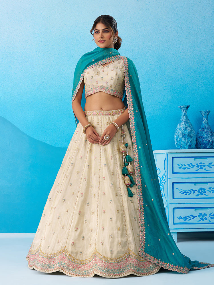 Tissue Sequins Embroidered Semi-Stitched Lehenga & Unstitched Blouse With Dupatta Clothsvilla