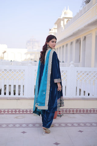 Rama Velvet Embroidered Top Pant Set ClothsVilla