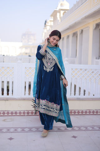 Rama Velvet Embroidered Top Pant Set ClothsVilla