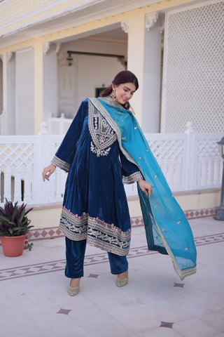 Rama Velvet Embroidered Top Pant Set ClothsVilla
