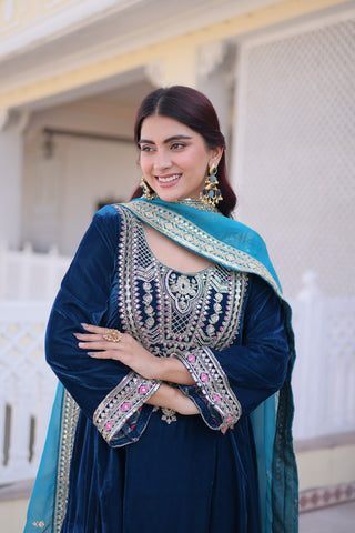 Rama Velvet Embroidered Top Pant Set ClothsVilla