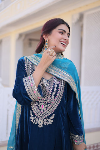 Rama Velvet Embroidered Top Pant Set ClothsVilla