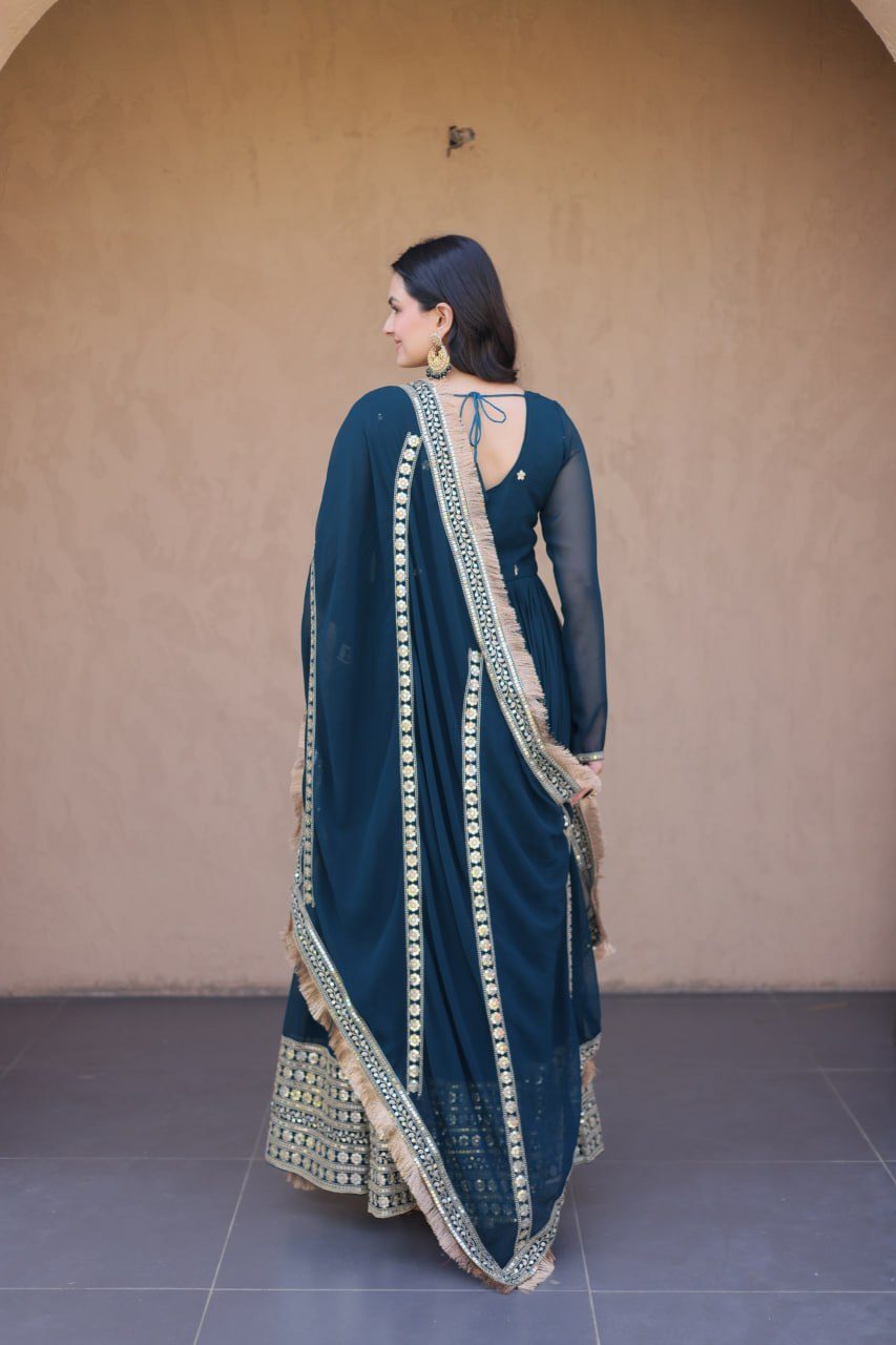 Rama Zari Sequins Anarkali Gown Set ClothsVilla