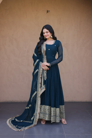 Rama Zari Sequins Anarkali Gown Set ClothsVilla