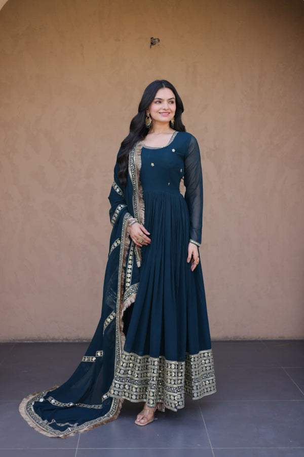 Rama Zari Sequins Anarkali Gown Set ClothsVilla