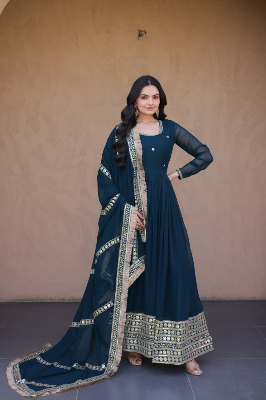 Rama Zari Sequins Anarkali Gown Set ClothsVilla