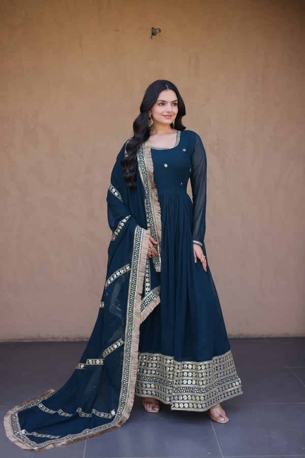 Rama Zari Sequins Anarkali Gown Set ClothsVilla