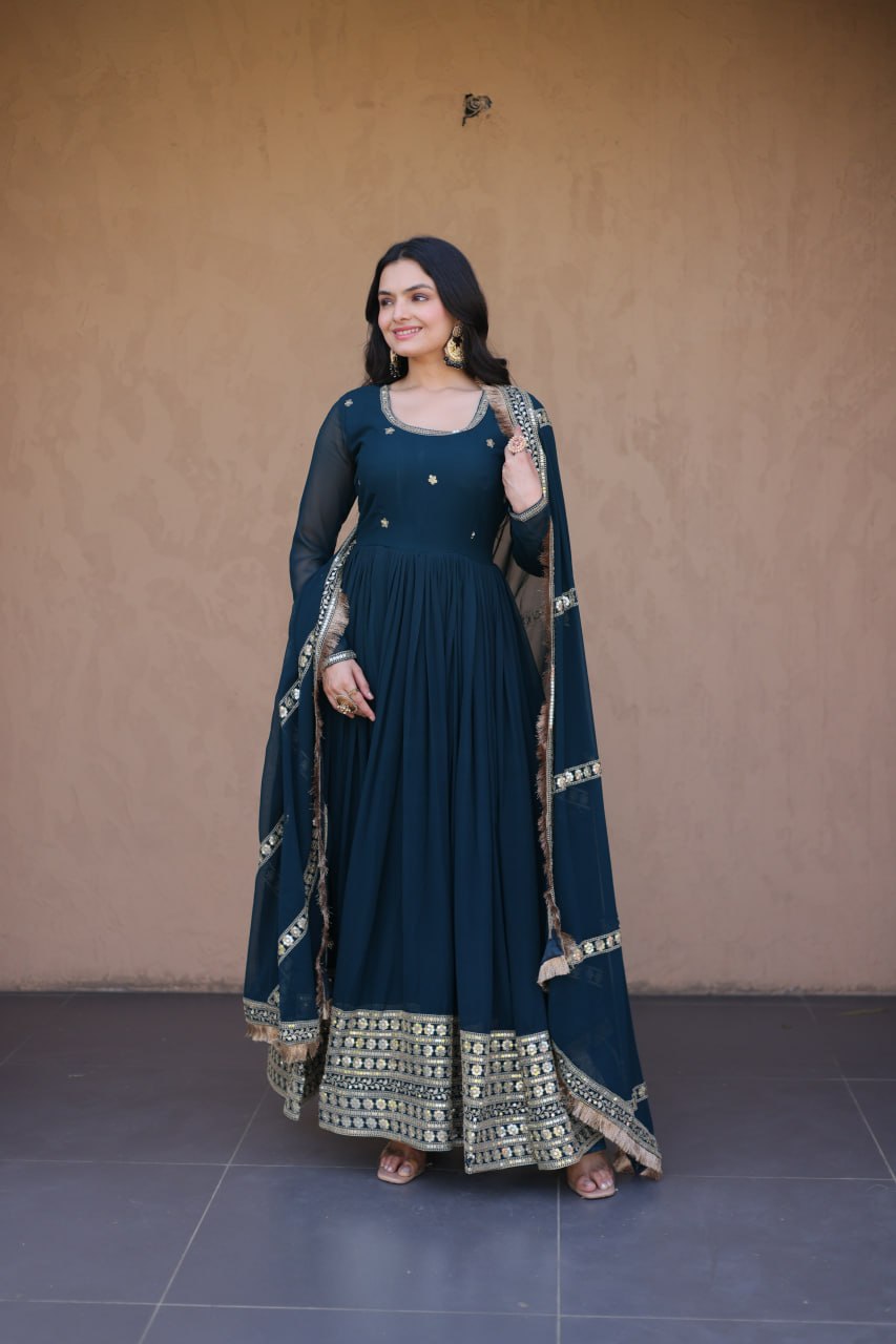 Rama Zari Sequins Anarkali Gown Set ClothsVilla
