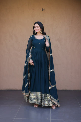 Rama Zari Sequins Anarkali Gown Set ClothsVilla