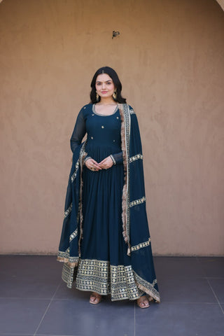 Rama Zari Sequins Anarkali Gown Set ClothsVilla