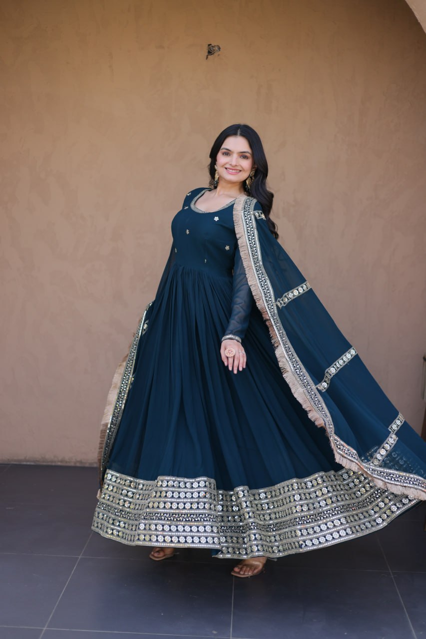 Rama Zari Sequins Anarkali Gown Set ClothsVilla