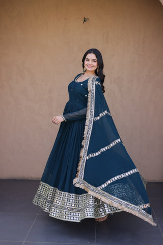 Rama Zari Sequins Anarkali Gown Set ClothsVilla