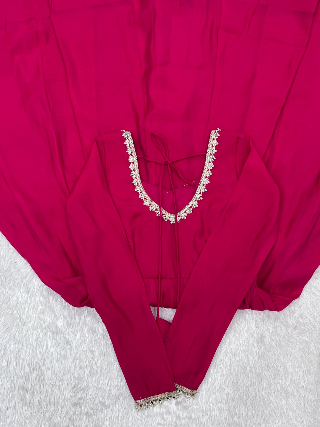 Rani Pink Chanderi Flared Anarkali Set ClothsVilla