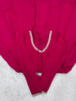 Rani Pink Chanderi Flared Anarkali Set ClothsVilla