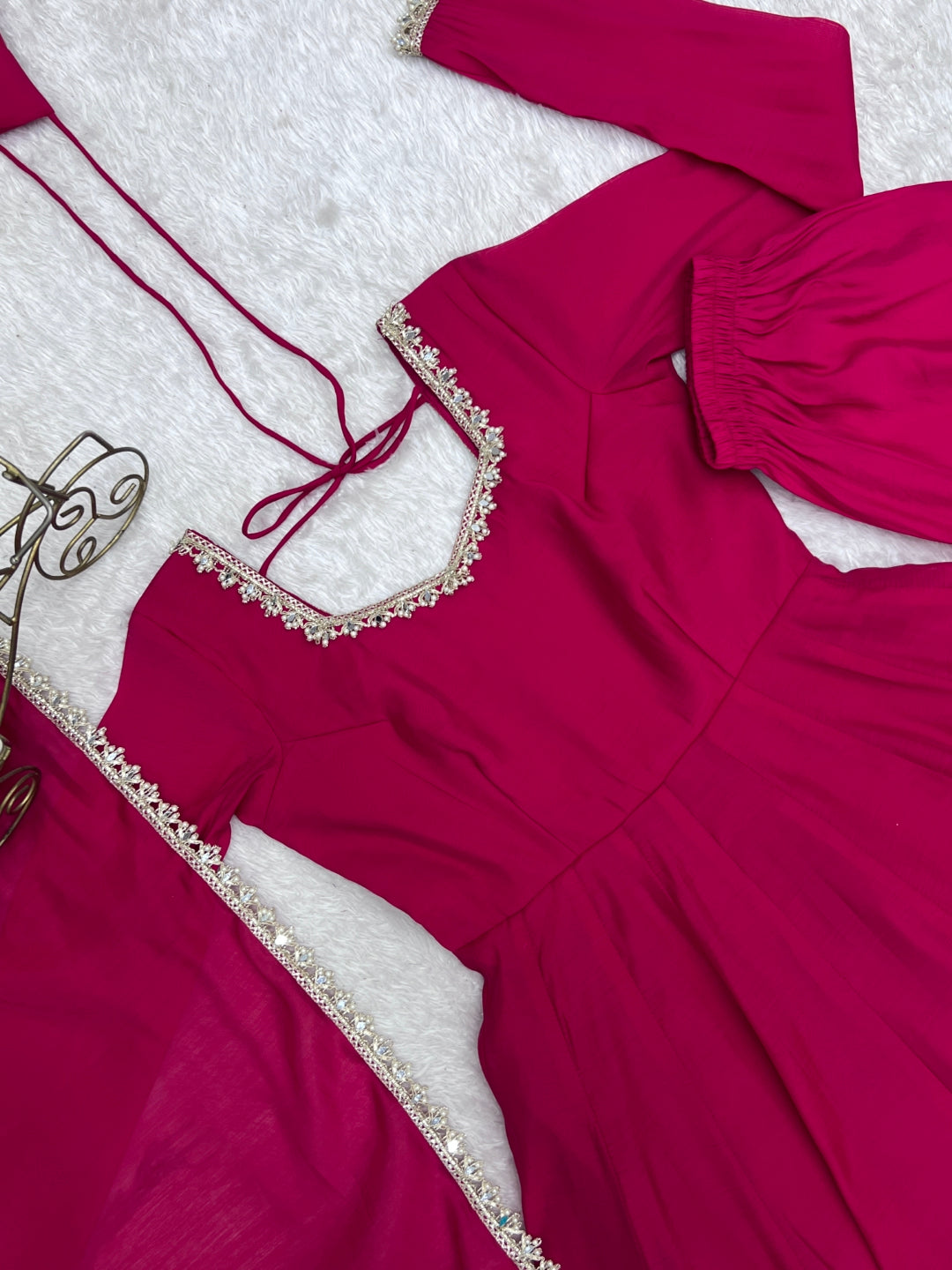 Rani Pink Chanderi Flared Anarkali Set ClothsVilla